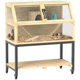 PawHut Hamsterkäfig aus Holz für Zwerghamster und Rennmäuse mit Zubehör 87 x 43 x 101 cm Natur – Bild 1 von 13