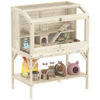 Produktbild von PawHut Hamsterkäfig aus Holz mit 2 Etagen und Aufbewahrungsfach für Hamster und Zwerghamster, 84 x 53 x 110 cm, Natur