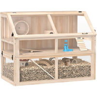 Produktbild von PawHut Hamsterkäfig aus Holz mit 3 Etagen, Laufrad, Wippe und Hütte für Hamster, Zwerghamster und Rennmäuse