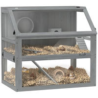 Produktbild von PawHut Hamsterkäfig aus Holz mit 3 Etagen und Zubehör für Hamster und Mäuse Hellgrau 80 x 50 x 76 cm