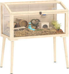 PawHut Hamsterkäfig aus Holz mit Wippe und Wasserflasche für Zwerghamster und Kleintiere – Bild 1 von 1