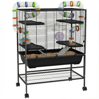 Produktbild von PawHut Hamsterkäfig für Hamster Rennmäuse und Zwerghamster mit Röhren Laufrad Häuschen und Wasserspender Schwarz 109x82x46 cm