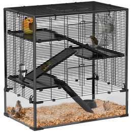 PawHut Hamsterkäfig für Zwerghamster und Rennmäuse mit 4 Etagen und Laufrad Schwarz aus Metall – Bild 1 von 10