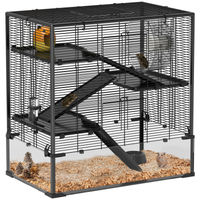 Produktbild von PawHut Hamsterkäfig für Zwerghamster und Rennmäuse mit 4 Etagen und Laufrad Schwarz aus Metall