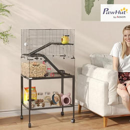 PawHut Hamsterkäfig mit 3 Etagen und Röhrensystem für Hamster und Zwerghamster, transparenter Kleintierkäfig mit Zubehör, Schwarz, 77 x 49 x 130,5 cm – Bild 1 von 13