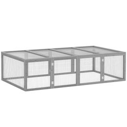PawHut Hasenstall aus Holz für Kaninchen und Meerschweinchen winterfest mit aufklappbarem Dach Grau 181x100x48 cm – Bild 1 von 7