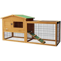 Produktbild von PawHut Hasenstall aus Holz in Gelb mit 2 Etagen und Bitumendach für Kaninchen und Meerschweinchen 150x52x68 cm