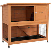 Produktbild von PawHut Hasenstall aus Holz mit 2 Etagen und Freilaufgehege Orange 123 x 63 x 112 cm