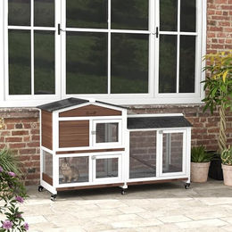 PawHut Hasenstall aus Holz mit 2 Etagen und wetterfestem Bitumendach Braun 157,4 x 53 x 99,5 cm – Bild 1 von 7