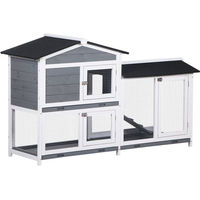 Produktbild von PawHut Hasenstall und Kaninchenstall mit Freilaufgehege und Rampe aus Holz in Grau für Kaninchen und Meerschweinchen