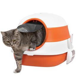 PawHut Haubentoilette für Katzen aus Kunststoff in Weiß und Orange – Bild 1 von 10