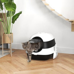 PawHut Haubentoilette für Katzen aus Kunststoff mit Deckel in Weiß-Schwarz 52 x 41 x 38 cm – Bild 1 von 6