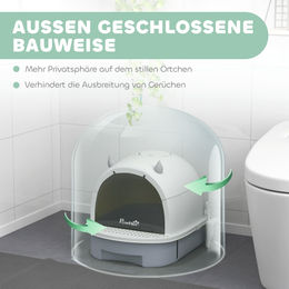 PawHut Haubentoilette für Katzen aus Kunststoff mit Deckel und Bodenschublade in Grau – Bild 1 von 10