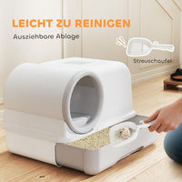 Produktbild von PawHut Haubentoilette für Katzen aus Kunststoff mit Schaufel und ausziehbarem Tablett in Weiß und Grau