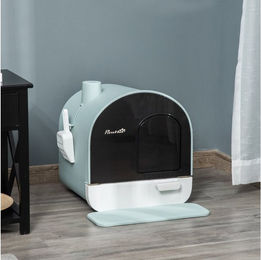 PawHut Haubentoilette für Katzen aus Kunststoff mit Streuschaufel und Streufangmatte in Grün – Bild 1 von 5