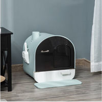 Produktbild von PawHut Haubentoilette für Katzen aus Kunststoff mit Streuschaufel und Streufangmatte in Grün