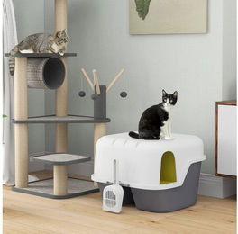 PawHut Haubentoilette für Katzen in Weiß aus Kunststoff - 1 Stk. – Bild 1 von 5