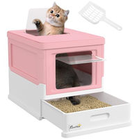 Produktbild von PawHut Haubentoilette für Katzen mit Deckel und Schaufel, faltbare Katzentoilette aus Kunststoff, Weiß-Rosa, 47,5 x 35,5 x 36,7 cm