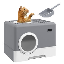 PawHut Haubentoilette für Katzen mit Deckel und Schaufel in Grau aus Kunststoff – Bild 1 von 10