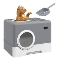 Produktbild von PawHut Haubentoilette für Katzen mit Deckel und Schaufel in Grau aus Kunststoff