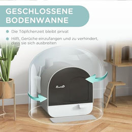 PawHut Haubentoilette für Katzen mit Deckel und Streu-Matte Grau Kunststoff – Bild 1 von 7