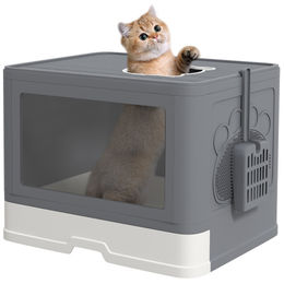 PawHut Haubentoilette für Katzen mit Schaufel und Bürste aus Kunststoff in Grau – Bild 1 von 13