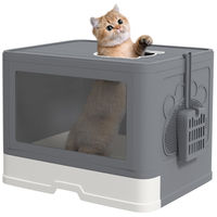 Produktbild von PawHut Haubentoilette für Katzen mit Schaufel und Bürste aus Kunststoff in Grau