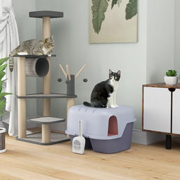 PawHut Haubentoilette für Wohnungskatzen aus Kunststoff mit Sieb und Schaufel in Lila – Bild 1 von 8