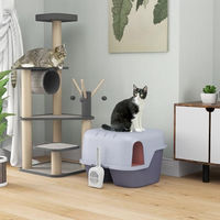 Produktbild von PawHut Haubentoilette für Wohnungskatzen aus Kunststoff mit Sieb und Schaufel in Lila