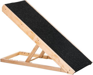 PawHut Haustierrampe für Hunde aus Holz mit rutschfestem Teppich verstellbar Schwarz Natur 90 x 40 x 61 cm – Bild 1 von 12