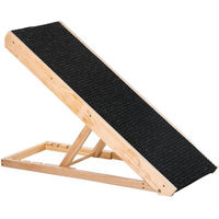 Produktbild von PawHut Haustierrampe für Hunde aus Holz mit rutschfestem Teppich verstellbar Schwarz Natur 90 x 40 x 61 cm