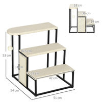 Produktbild von PawHut Haustiertreppe 3-stufig mit Kratzbrett und Spielball für Hunde und Katzen, Cremeweiß-Schwarz, 51 x 54 x 53 cm