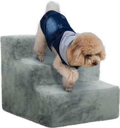 PawHut Haustiertreppe 3-stufige Hunderampe für Hunde und Katzen mit abnehmbarem Plüschbezug Grau 46 x 35 x 35 cm – Bild 1 von 3