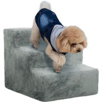 Produktbild von PawHut Haustiertreppe 3-stufige Hunderampe für Hunde und Katzen mit abnehmbarem Plüschbezug Grau 46 x 35 x 35 cm