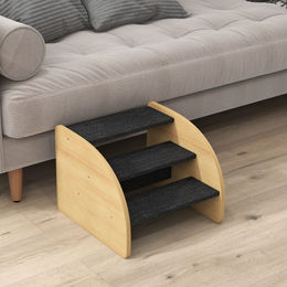 PawHut Haustiertreppe 3-stufige Hunderampe und Katzentreppe aus Holz für kleine Hunde bis 10 kg in Eiche und Schwarz 38,5 x 38,5 x 30 cm – Bild 1 von 8