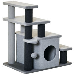 PawHut Haustiertreppe 4-stufig höhenverstellbar mit Schlafhöhle für Hunde und Katzen Grau 60 x 40 x 66 cm – Bild 1 von 12