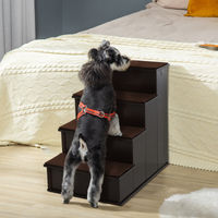Produktbild von PawHut Haustiertreppe 4-stufige Hundetreppe und Katzentreppe aus Holz mit rutschfester Matte Braun