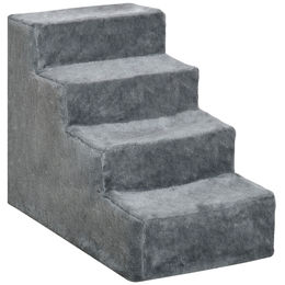PawHut Haustiertreppe aus Holz 4-stufige Hunderampe und Katzentreppe mit abnehmbarem Bezug in Grau – Bild 1 von 6