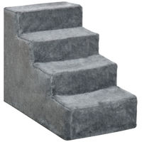 Produktbild von PawHut Haustiertreppe aus Holz 4-stufige Hunderampe und Katzentreppe mit abnehmbarem Bezug in Grau