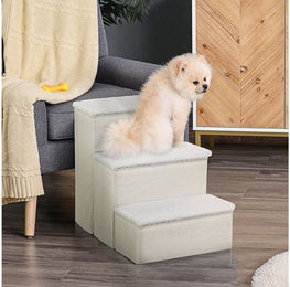 PawHut Haustiertreppe aus Holz mit 3 Stufen für Hunde und Katzen in Weiß 40 x 54 x 48 cm – Bild 1 von 2