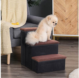 PawHut Haustiertreppe aus Holz mit 3 Stufen für Hunde und Katzen Schwarz 40 x 54 x 48 cm – Bild 1 von 2