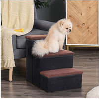 Produktbild von PawHut Haustiertreppe aus Holz mit 3 Stufen für Hunde und Katzen Schwarz 40 x 54 x 48 cm