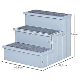 PawHut Haustiertreppe aus Holz mit 3 Stufen für kleine Hunde und Katzen Grau – Bild 1 von 6