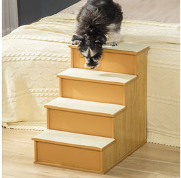 PawHut Haustiertreppe aus Holz mit 4 Stufen und abnehmbaren Teppichen in Beige Natur – Bild 1 von 2