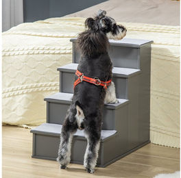 PawHut Haustiertreppe aus Holz mit 4 Stufen und rutschfester Matte für Hunde und Katzen in Grau 40 x 59 x 54.2 cm – Bild 1 von 5