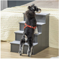 Produktbild von PawHut Haustiertreppe aus Holz mit 4 Stufen und rutschfester Matte für Hunde und Katzen in Grau 40 x 59 x 54.2 cm