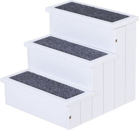 PawHut Haustiertreppe aus Tannenholz mit 3 Stufen und Teppich für Hunde und Katzen Weiß 40,5 x 44,5 x 38 cm – Bild 1 von 6
