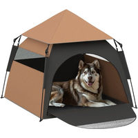 Produktbild von PawHut Haustierzelt Hundehütte und Katzenhaus für große Rassen mit Meshfenster und Sonnendach Dunkelbraun - 1 Stk.