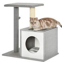 Produktbild von PawHut Holz Kratzbaum für Katzen und Kitten mit Katzenhöhle und Plüschkissen Grau Weiß 59x39x62 cm