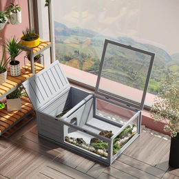 PawHut Holz-Terrarium für Schildkröten und Reptilien mit aufklappbarer Oberseite Grau 91x60,5x32 cm – Bild 1 von 10